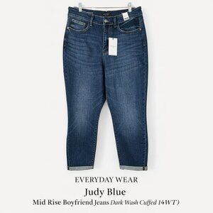 Judy Blue Mid Rise Boyfriend Fit Jeans Dark Wash Cuffed 14W NWT